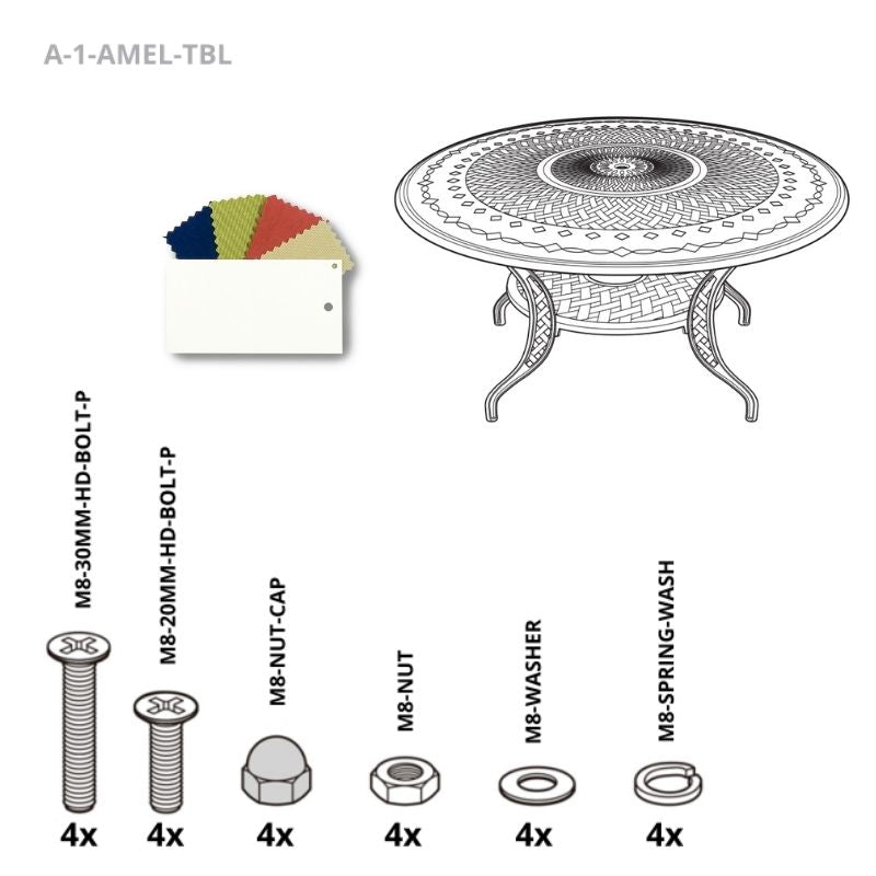 Set of Fixings for Amelia Table Abest WH