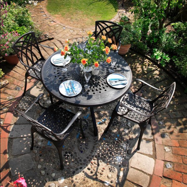 AMY Bronze Ancien (ensemble 4 personnes) Table ronde de jardin en aluminium  120 cm